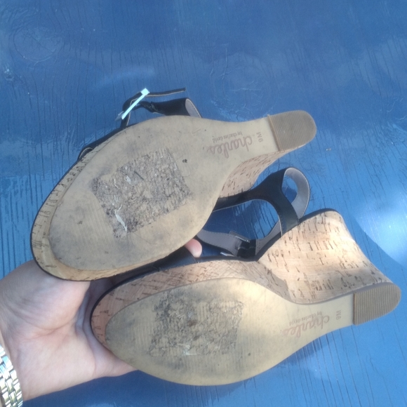 Charles David sz 9 cork wedge black sandals - Picture 2 of 5